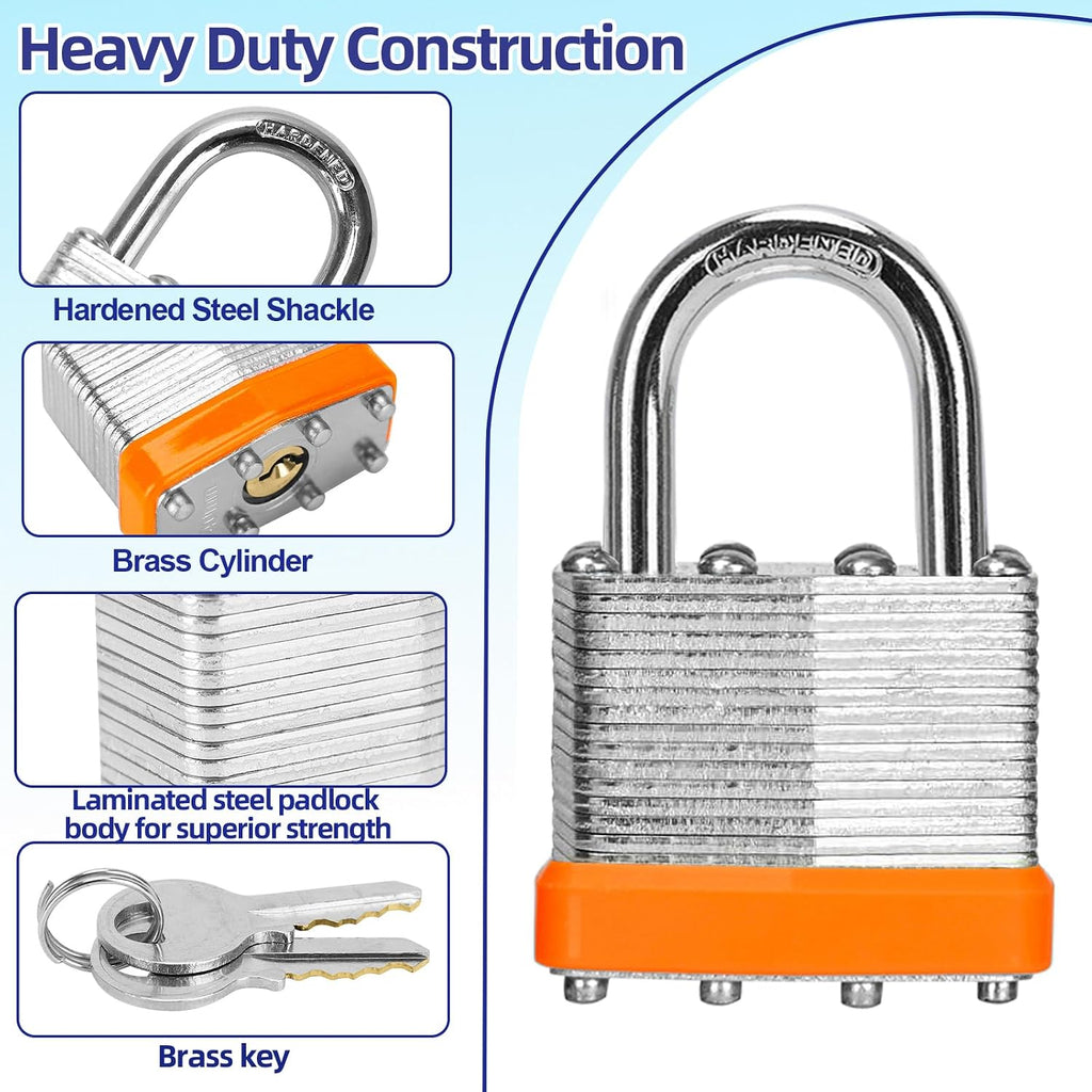 Padlocks with Same Key, LQYN 100 Pcs Laminated Keyed Padlock (1-9/16', 40mm), Keyed Alike Locks, Normal Shackle, for Storage Locker, Hasp Latch, Toolbox, Sheds