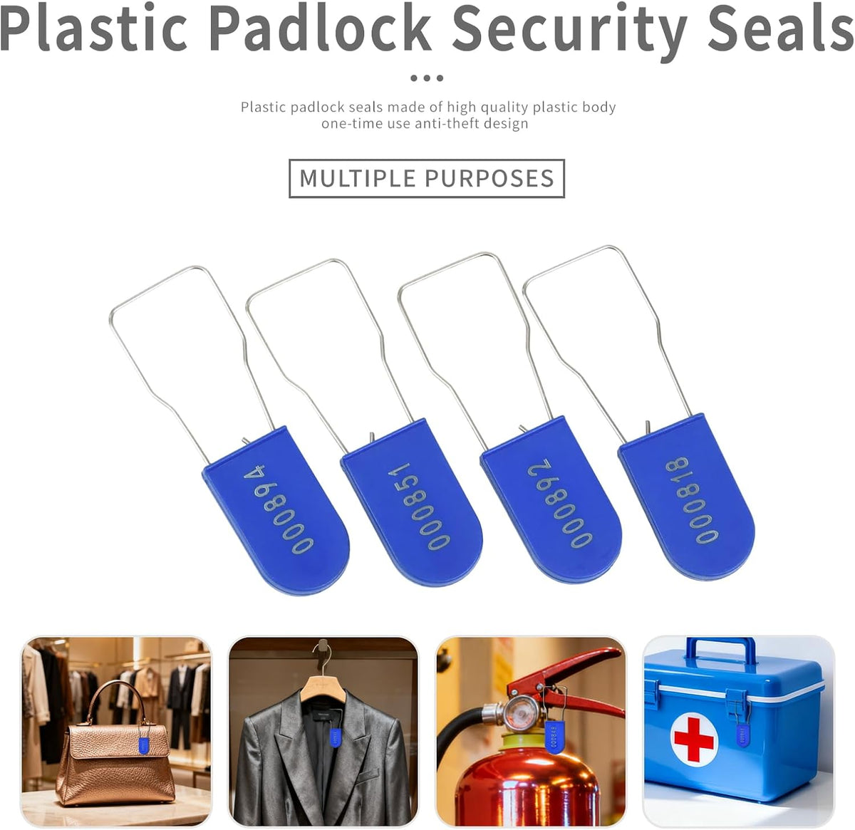 1000pcs Security Metal Wire Padlocks, Plastic Security Seals Disposable Anti-Tamper Tag Locks with Numbered Anti Tamper Tag Hasps (Blue, 1000pcs)
