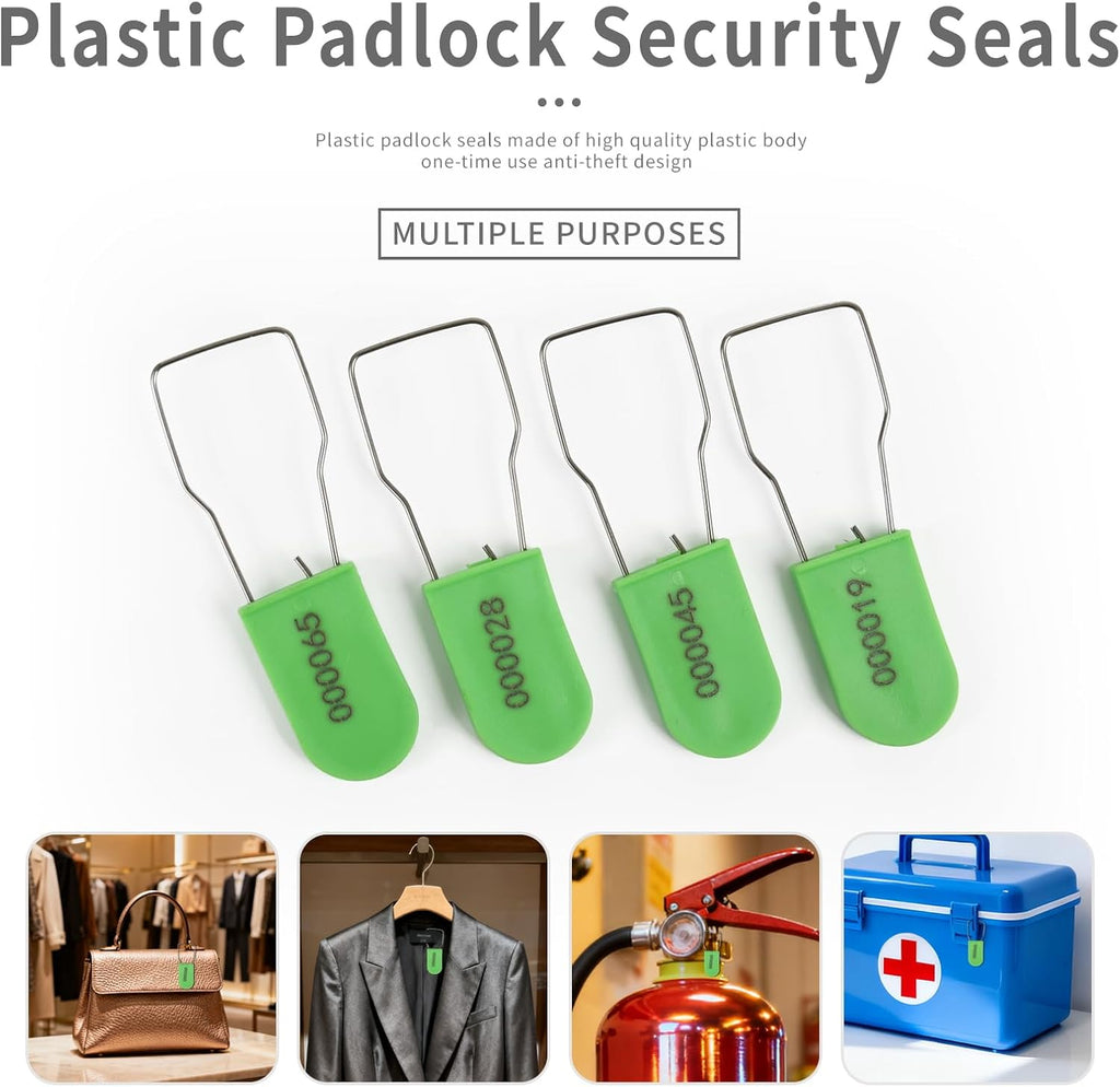 1000pcs Security Metal Wire Padlocks, Plastic Security Seals Disposable Anti-Tamper Tag Locks with Numbered Anti Tamper Tag Hasps (Green, 1000pcs)