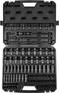 VEVOR Impact Socket Set 3/8' Drive, 90 PCS, CR-MO, SAE 1/4'-3/4' Metric 6-19mm, with Shallow & Deep Sockets, Swivel & E-Torx & Bit socket Sockets, Extension Bars, Adapters, Universal Joint