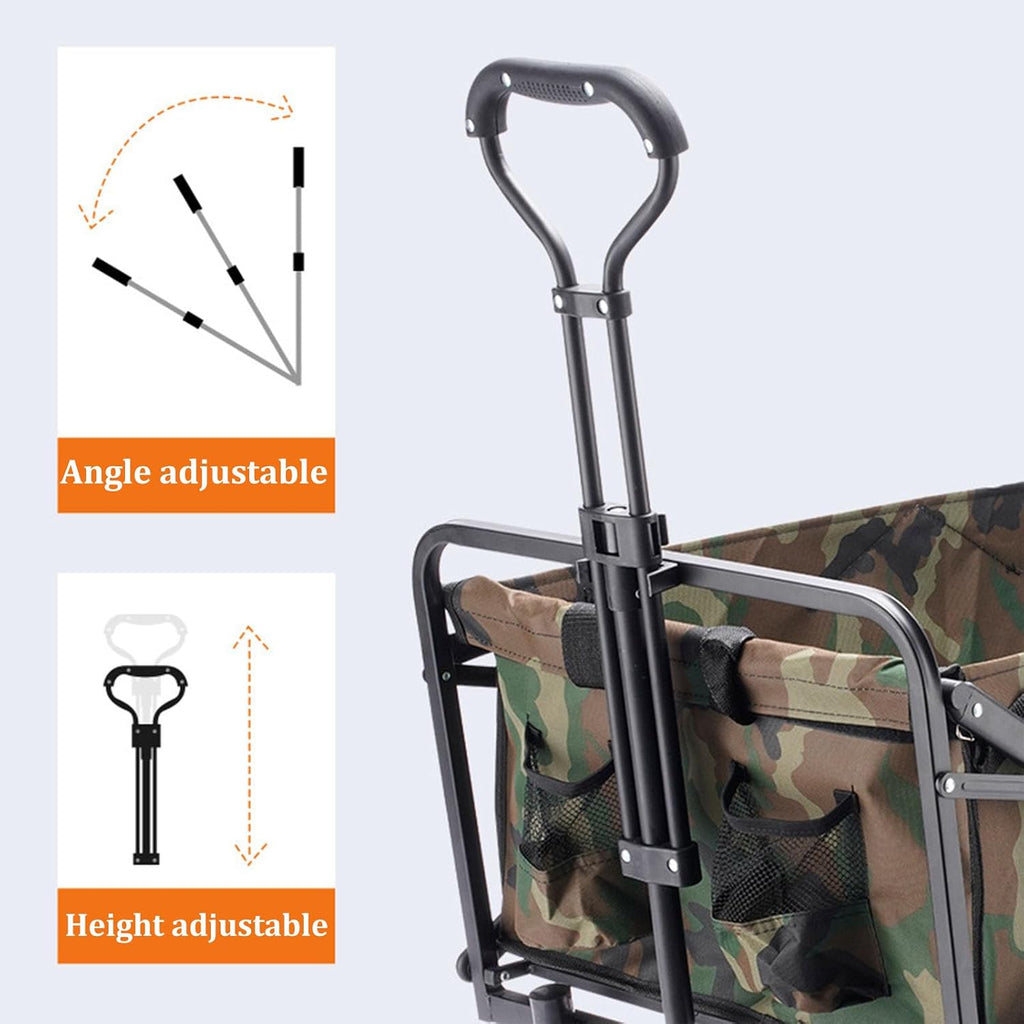 Camouflage Garden Carts,Collapsible Wagon,Sports Outdoor Utility Wagon Garden Wagon Sports Steel Frame Foldable Yard Car Camping Cart BBQ with Side Pockets and Beach Wheel