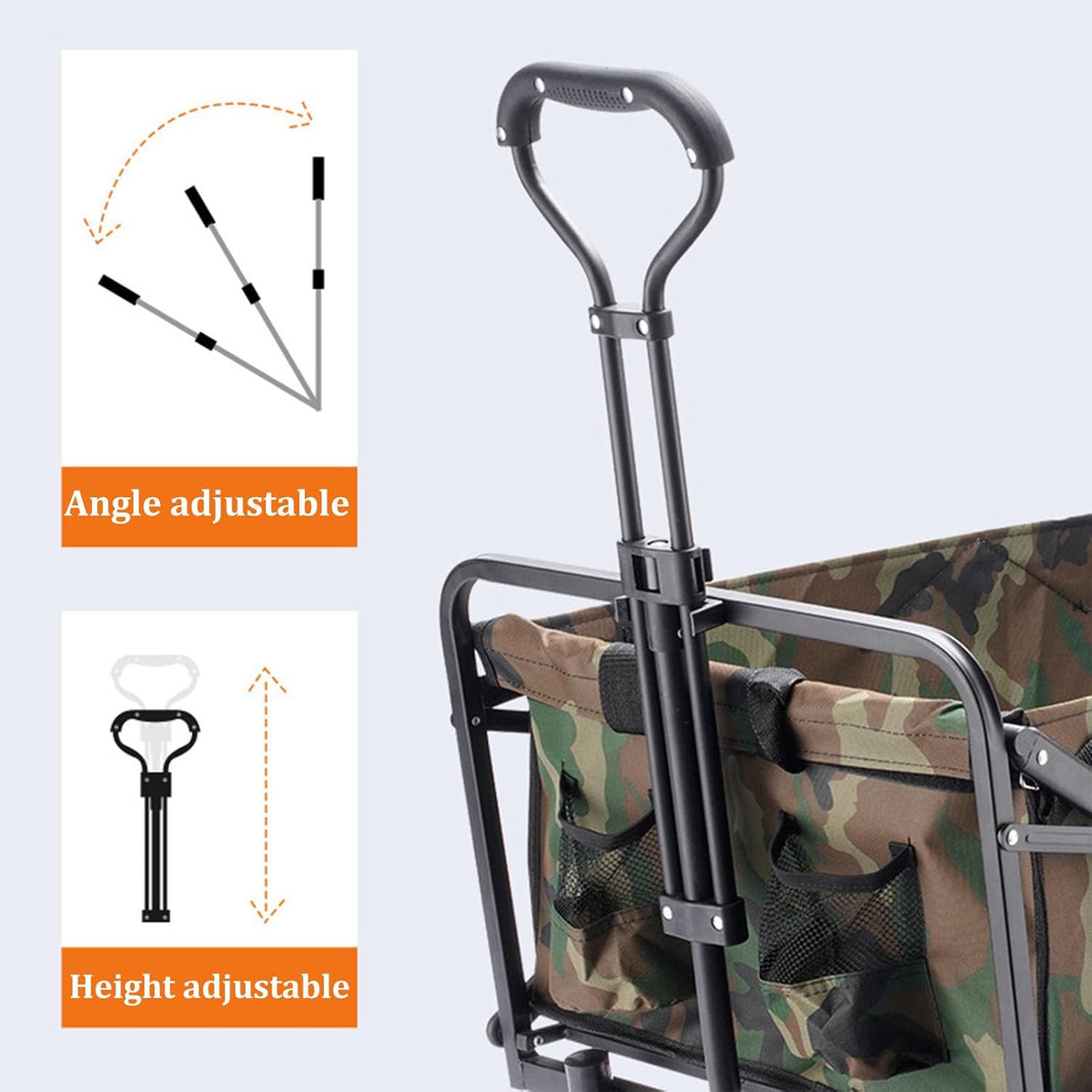 Camouflage Garden Carts,Collapsible Wagon,Sports Outdoor Utility Wagon Garden Wagon Sports Steel Frame Foldable Yard Car Camping Cart BBQ with Side Pockets and Beach Wheel