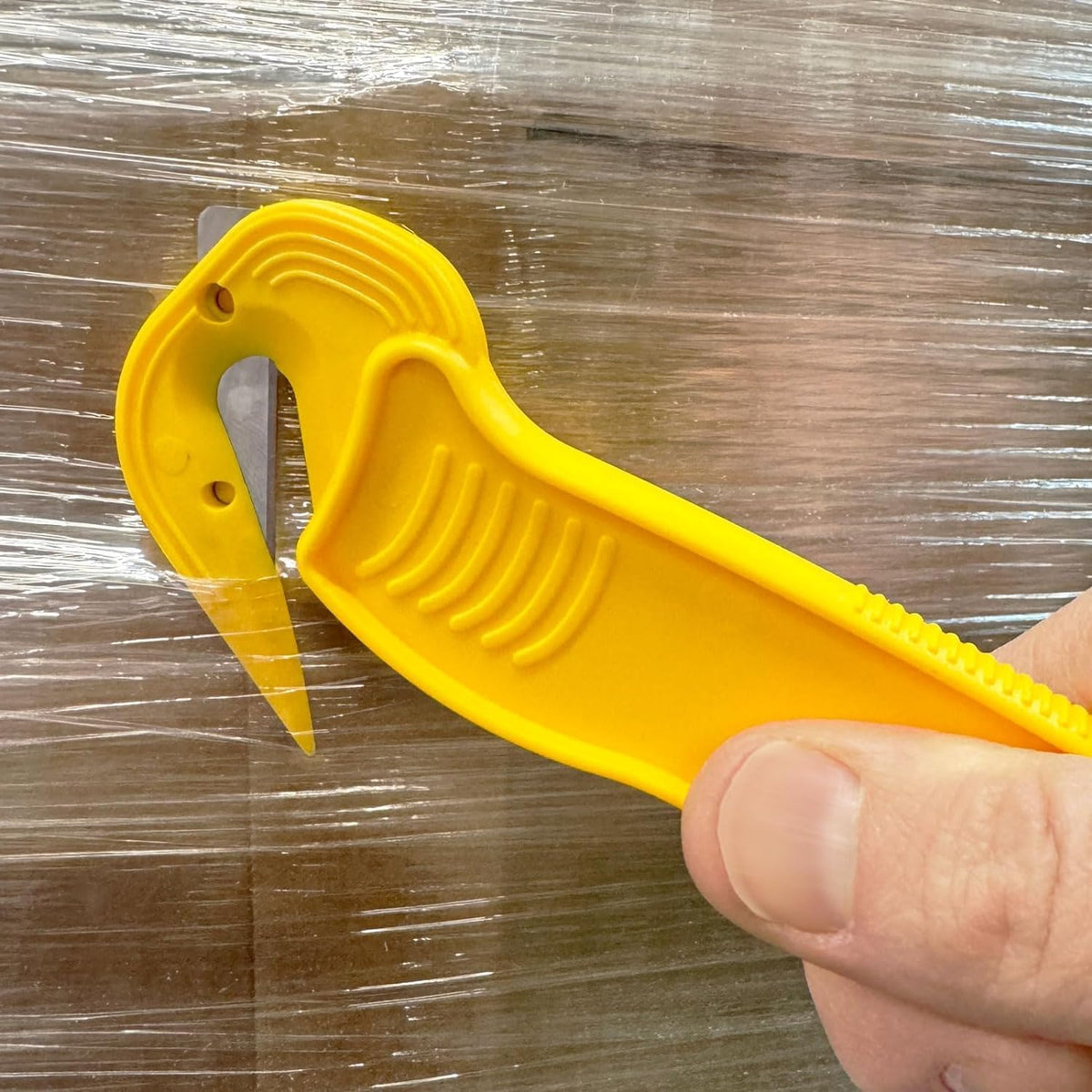 Thornton's Office Supplies Disposable Film Cutter, Sharp & Durable Steel Blade, Safe and Efficient Cutting Design for Shrink Wrap, Stretch Wrap, Tape, and Plastic Straps, Yellow (100)