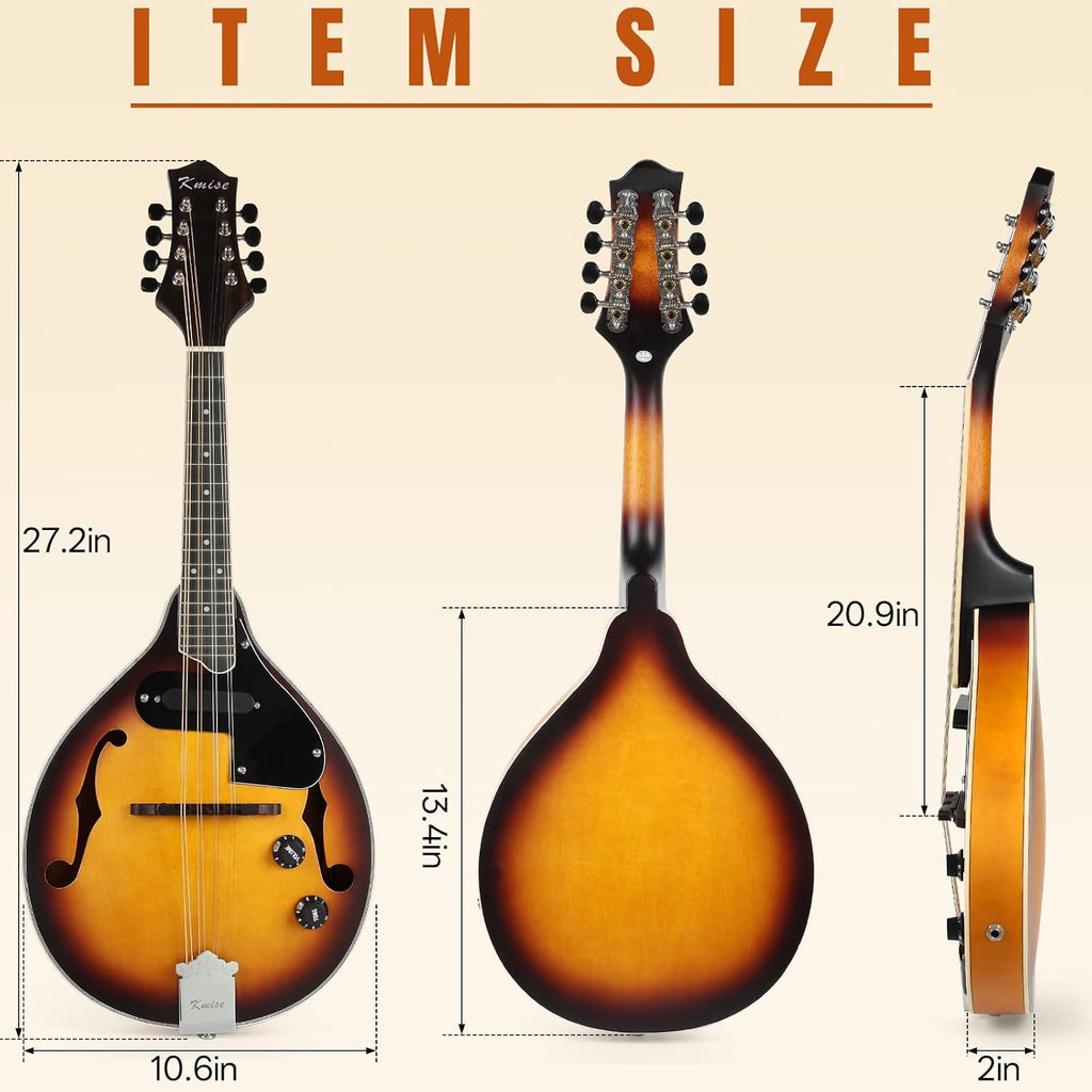 Mandolin Instrument A Style, Electric Acoustic Mandolins Instrument Kit 8 String with Tuner Strap Gig Bag Chord Chart for Beginners Adults Teens Youth Kid