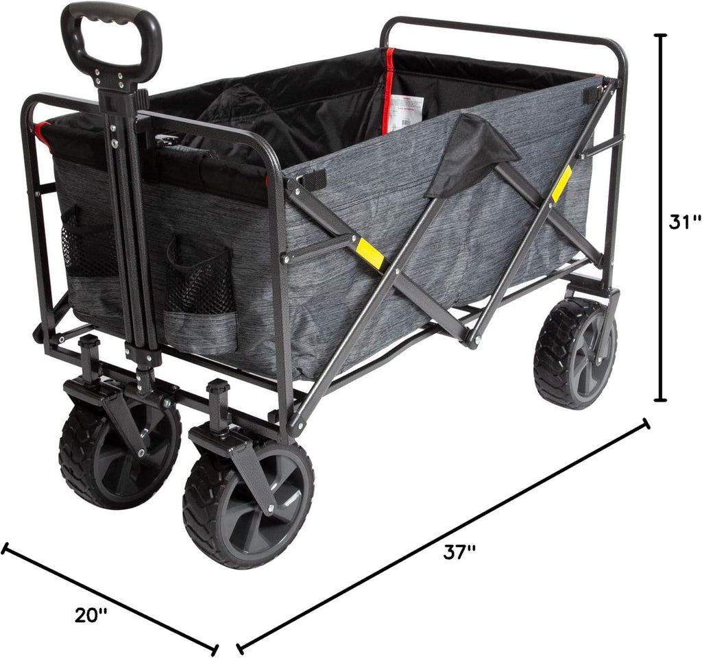 MacSports XL Heavy Duty Collapsible Outdoor Folding Camping Gear Grocery Cart Portable Lightweight Utility Adjustable Rolling Cart All Terrain Sports Beach Wagon with Cargo Net