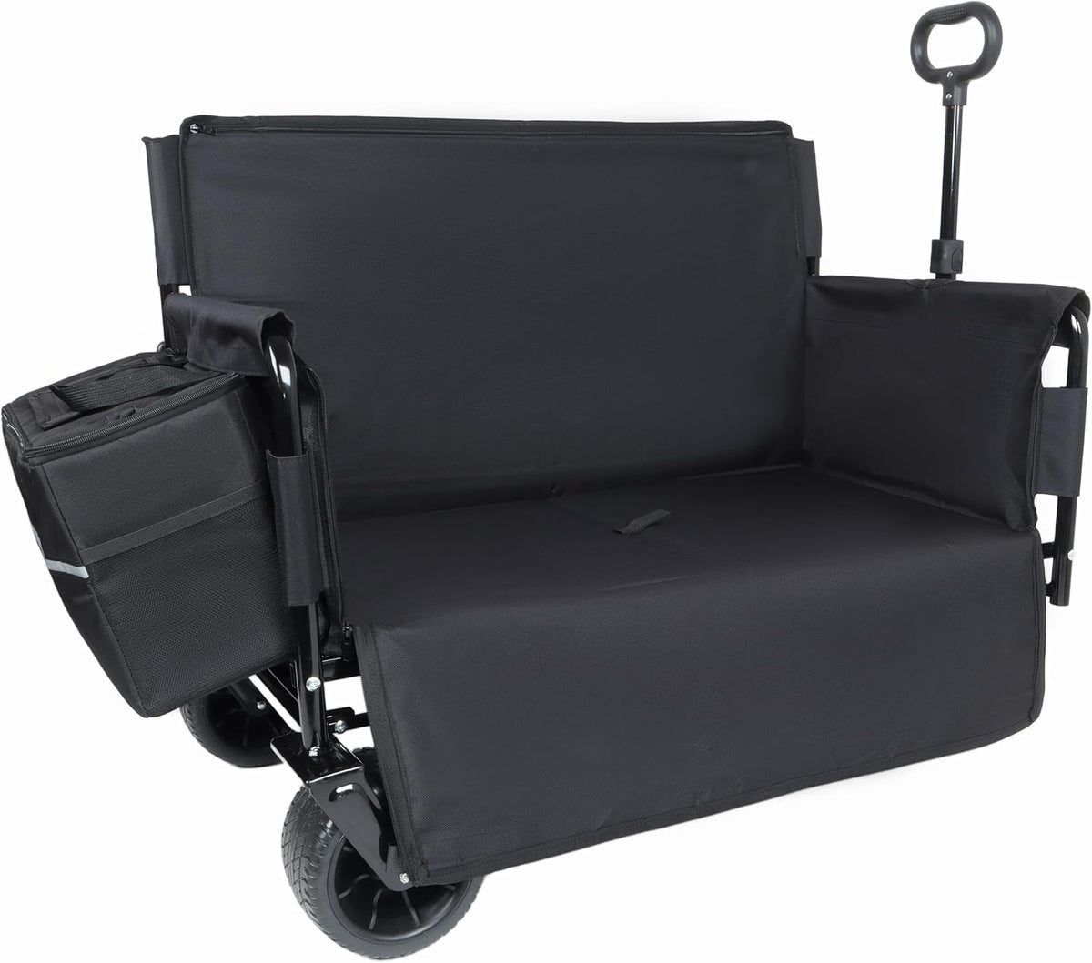 3-in-1 Convertible Folding Wagon Cart with Bench Seat & Storage - Includes 1 ice Pack, 500lbs Heavy-Duty Utility Wagon, All-Terrain Wheels for Camping, Beach, Sports, Garden (Black)