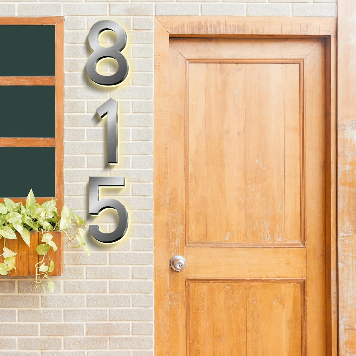 Backlit Illuminated LED House Number Signs 45cm, Large Modern Stainless Steel Lighted Up Home Address Numbers For Outside, Waterproof, Easy To Install,6