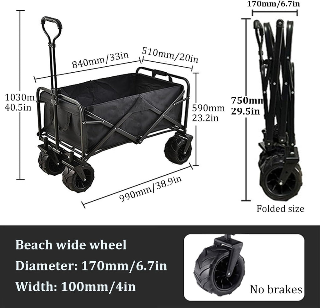 Bgarden Carts,Collapsible Wagon,Sports Outdoor Utility Wagon Folding Garden Wagon Sports Steel Frame Foldable Yard Car with Side Pockets Beach Wheel Camping Cart Bearing 100Kg