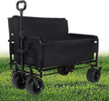 3-in-1 Convertible Folding Wagon Cart with Bench Seat & Storage - 500lbs Heavy-Duty Utility Wagon, 180L Capacity All-Terrain Wheels for Camping, Beach, Sports, Garden (Black)