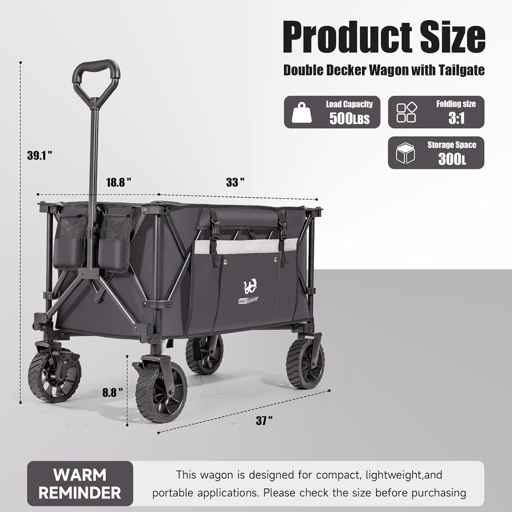 Whitsunday Folding Collapsible Utility Wagon, 400Lbs Heavy Duty Outdoor Park Beach Wagon with Table and Side Pocket for Garden Camping Sports Shopping Grey