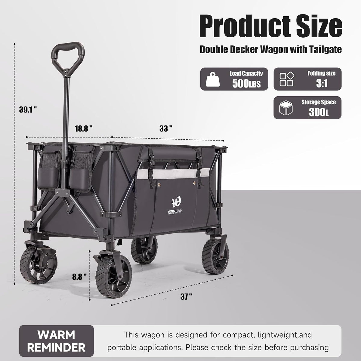 Whitsunday Folding Collapsible Utility Wagon, 400Lbs Heavy Duty Outdoor Park Beach Wagon with Table and Side Pocket for Garden Camping Sports Shopping Grey