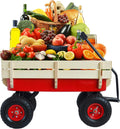Outdoor Sport Wagon All Terrain Pulling with Removable Wooden Side Panels Air Tires Big Foot Panel Wagon - Red