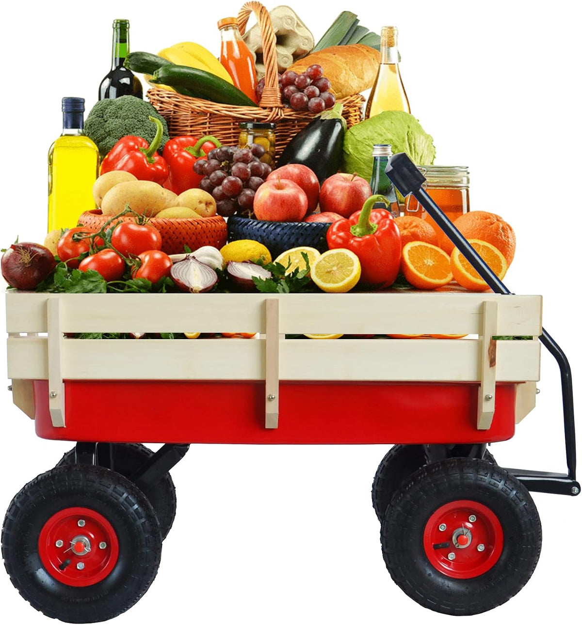 Outdoor Sport Wagon All Terrain Pulling with Removable Wooden Side Panels Air Tires Big Foot Panel Wagon - Red
