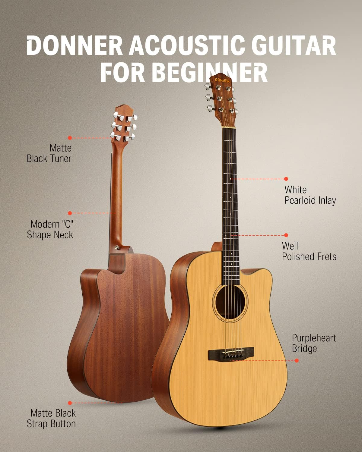 Donner Acoustic Guitar Kit Full Size Cutaway Acustica Guitarra Starter & Acoustic Guitar Pickup