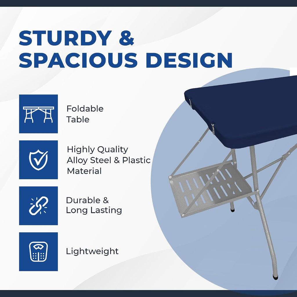 Creative Outdoor Folding Table and Chairs, 6 Ft, Built-in Wheels, Portable Durable Plastic (Blue & Gray)