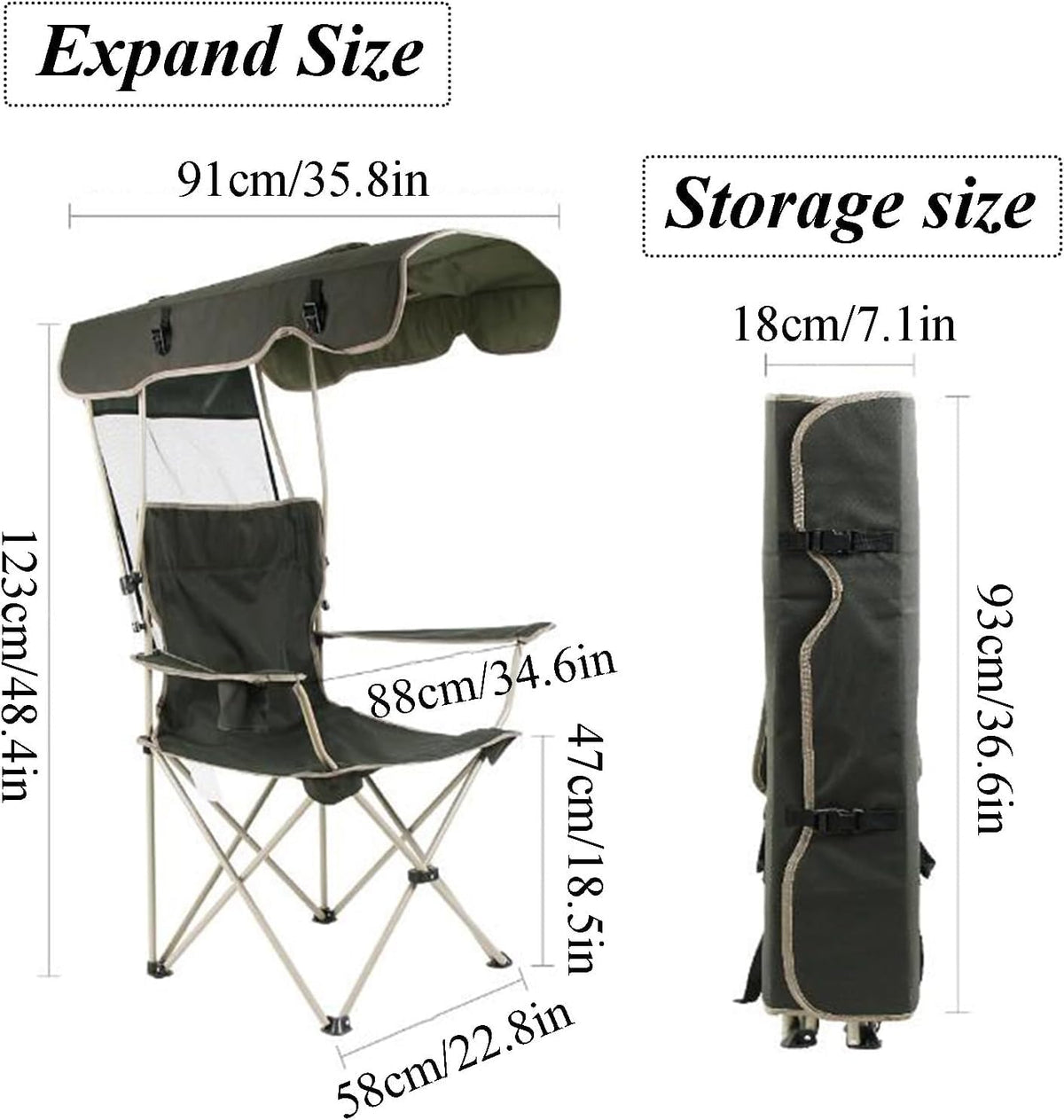 ESHINEDE Outdoor Camping Chairs Lightweight Picnic Chairs Compact Foldable Chairs with Umbrella On Top & Extra Wide Seats for Hiking