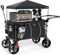 EVER ADVANCED Folding Push Wagon with Canopy, Portable Shopping Cart with Brakes, Collapsible Wagon Cart with All-Terrain Big Wheels for Camping, Beach, Sports