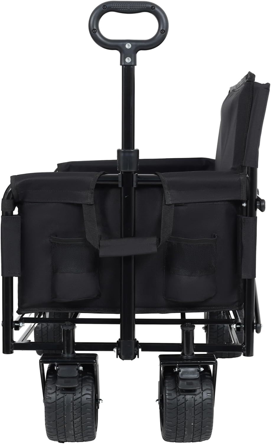 3-in-1 Convertible Folding Wagon Cart with Bench Seat & 180L Storage - 500lbs Heavy-Duty All-Terrain Wagon for Camping, Beach, Sports & Garden Use (Black)