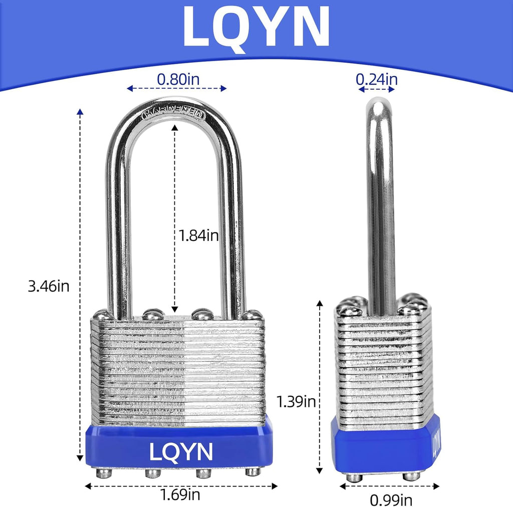Padlocks with Same Key, LQYN 48 Pcs Laminated Keyed Padlock (1-9/16', 40mm), Keyed Alike Locks, Long Shackle, for Storage Locker, Hasp Latch, Toolbox, Sheds