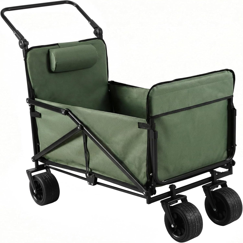 2 in 1 Heavy Duty Foldable Collapsible Wagon Cart 440LBS Capacity with All Terrain Wheels Multifunctional Utility Cart for Sports Garden and Camping