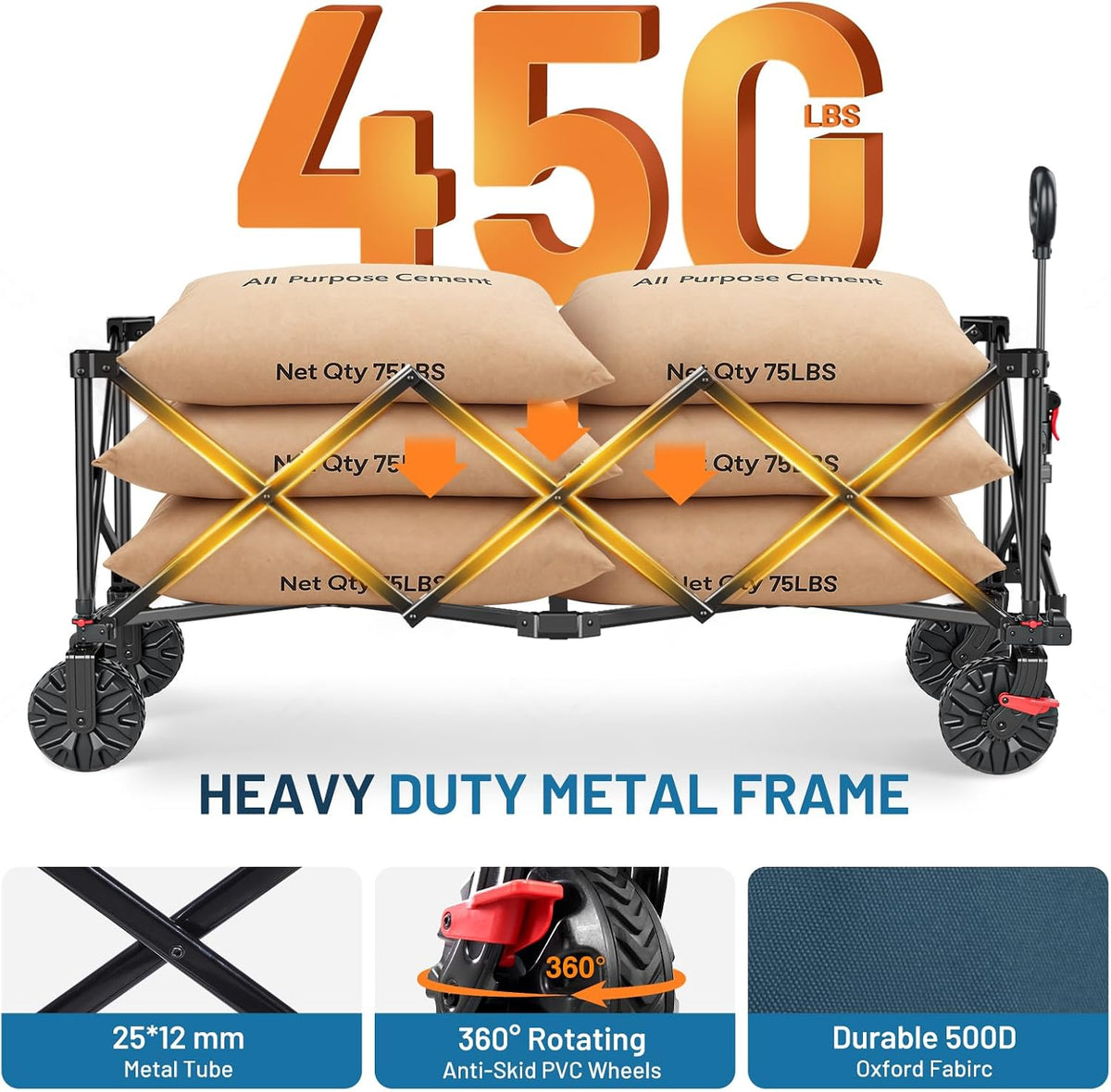 Timber Ridge 51.2' Extended Collapsible Wagon - Heavy-Duty Utility Cart with All-Terrain Wheels, Brakes & Cargo Net, 400L Capacity for Camping, Sports & Shopping, Blue