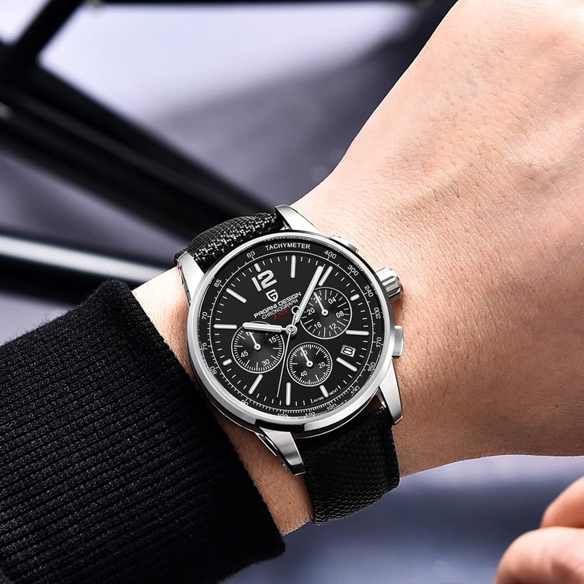 Pagani Design Men's Watch, Quartz Chronograph, 100M Water Resistant Stainless Steel Case, 40mm Dial Diameter, Sapphire Glass, Nylon Strap, Sporty Casual