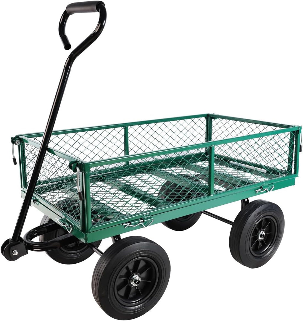 Green Wagon Cart with Solid Wheels, Heavy Duty Wagon, Utility Garden Cart for Sports Outdoor Wagon for Sports Beach Camping,Beach Cart with Wheels 37' L x 19.48' W x 40' H