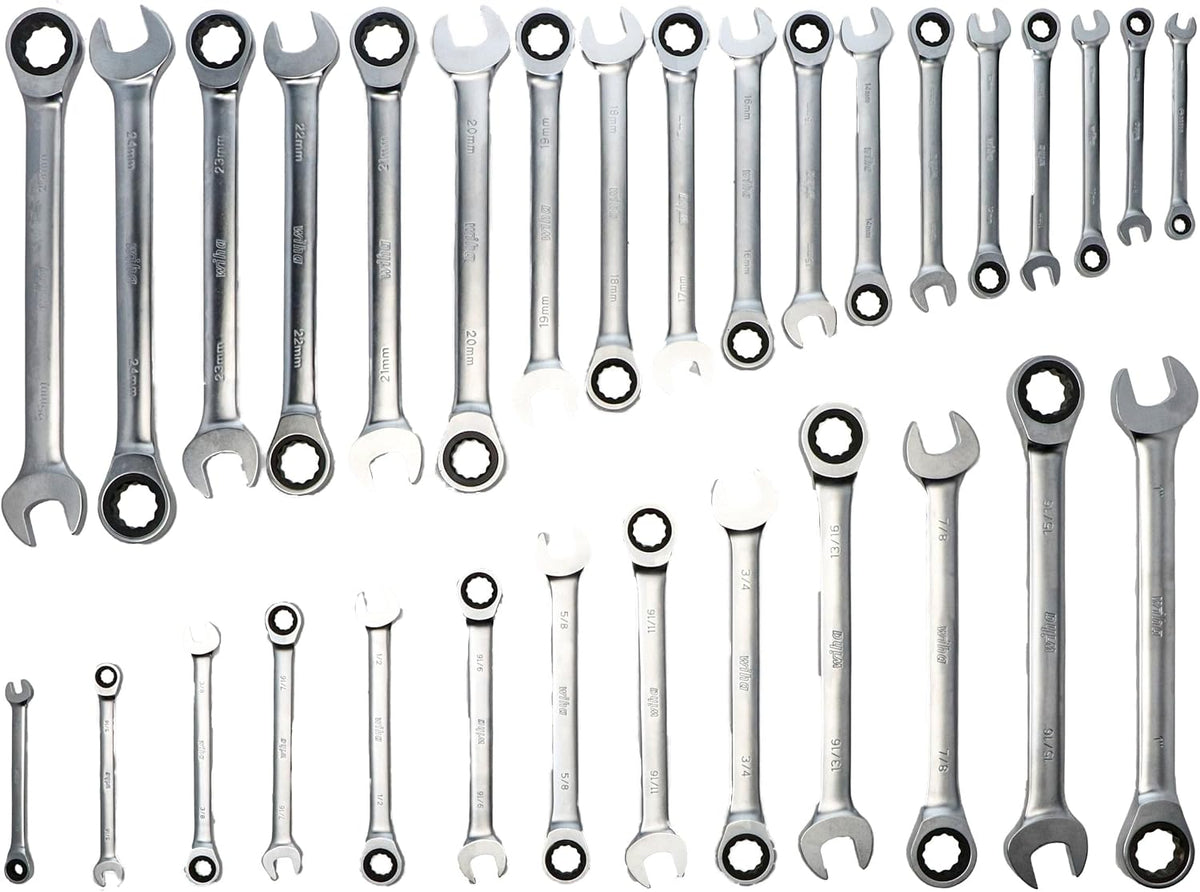 Wiha 30392 31-Piece Ratcheting Wrench Set – SAE & Metric, 12-Point Box and Open Ends, Full Drawer Tray