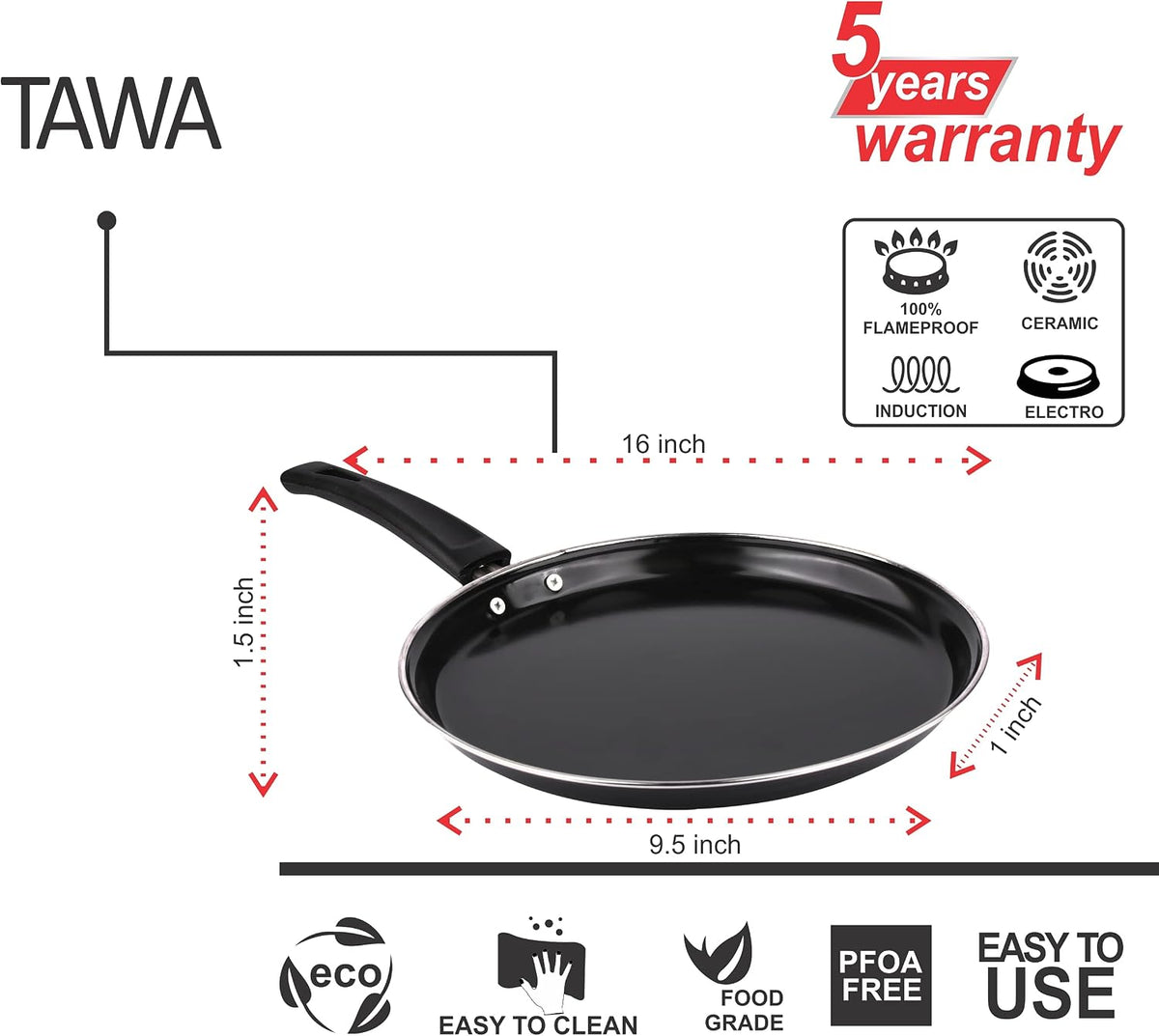 5 Piece Kitchen Accessories Set | Non Stick Induction Friendly Cookware | Kadai with Lid , Fry Pan , Tawa , Sauce & Tadka Pan | Ceramic Hard Anodized | Cast Iron Utensils