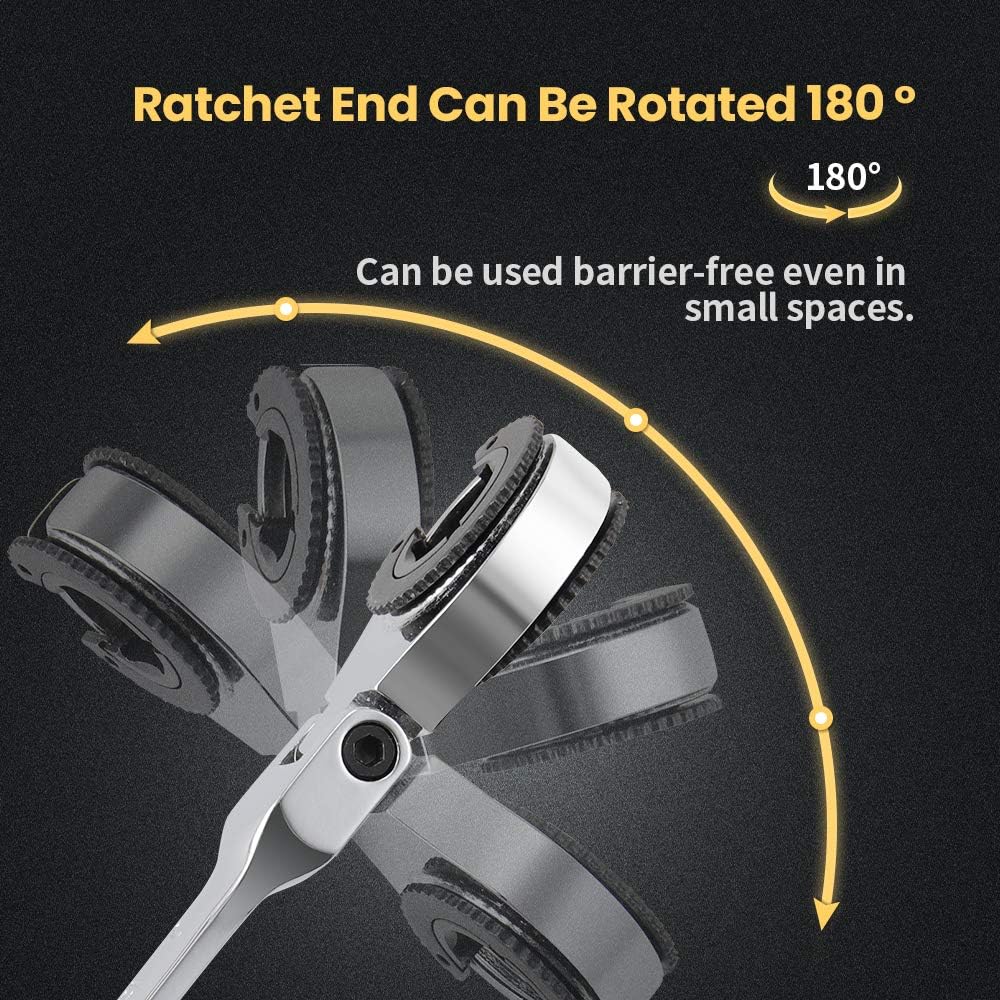 Anbull Ratcheting Wrench Set with Open Flex-head, 12PCS Metric (8-19mm) Combination Spanner with 72 Teeth, 180° Flex-head Tubing Ratchet Wrench Set