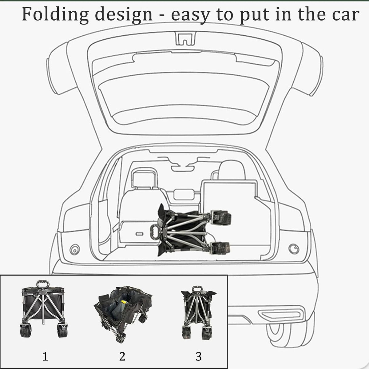 Black Bgarden Carts,Collapsible Wagon,Sports Outdoor Utility Wagon Folding Garden Wagon Sports Steel Frame Foldable Yard Car Off-Road Wheels with Brakes Camping Cart 225Kg Load