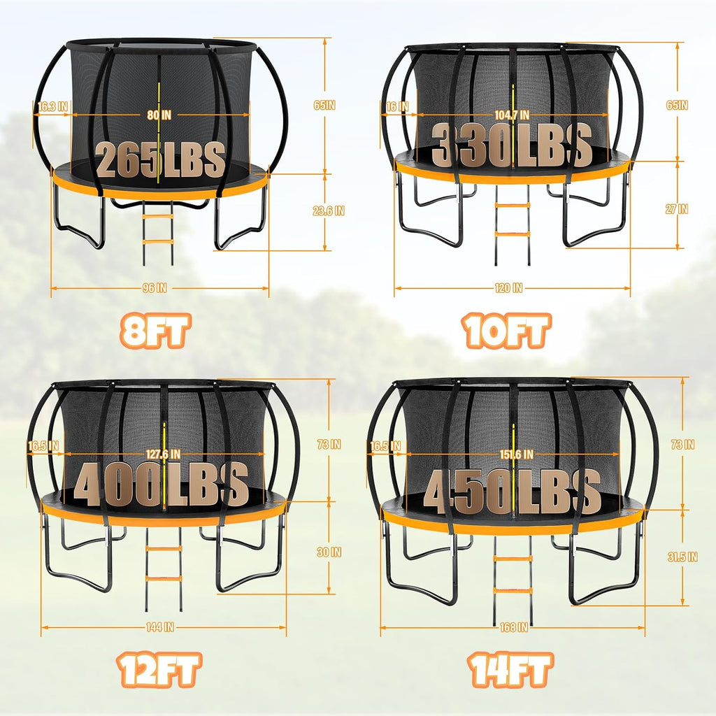 Kiivakii Trampoline 8FT 10FT 12FT 14FT 16FT, Outdoor Trampolines for Kids and Adults, Recreational Trampoline with Enclosure Net & Ladder, Round Trampolines ASTM Approved