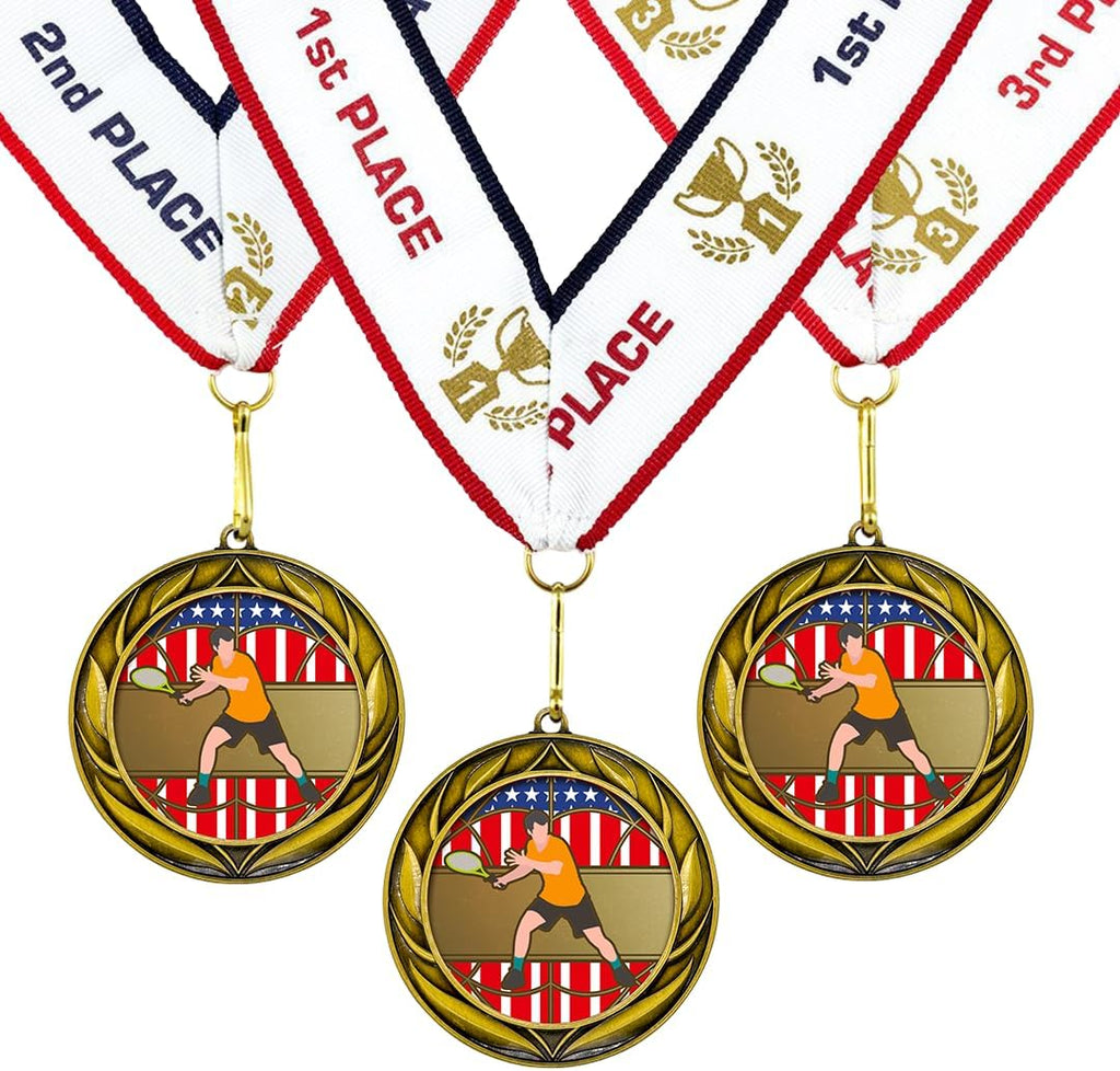 All Quality Tennis Wreath Design Medal - 1st, 2nd, 3rd Place