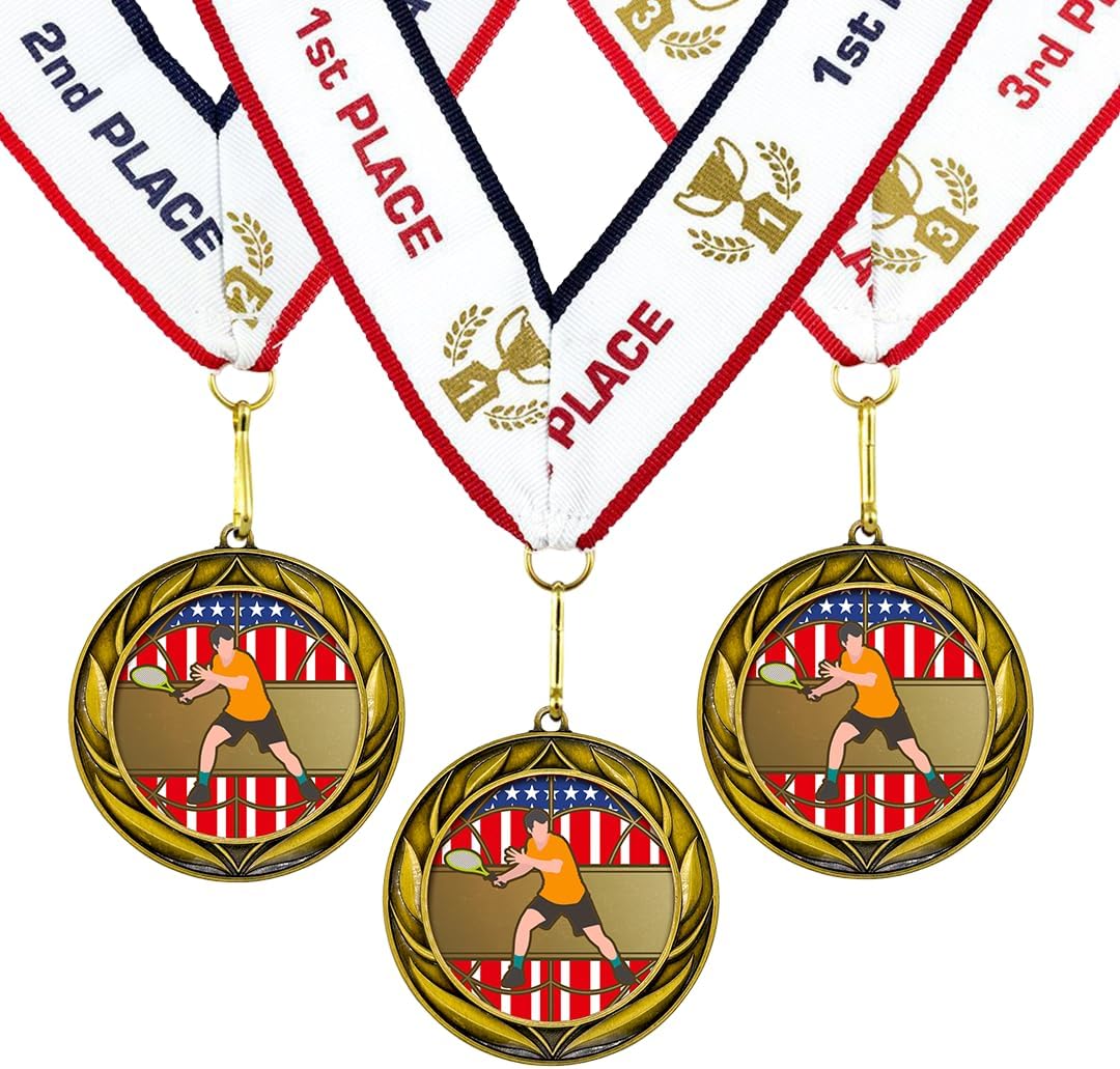 All Quality Tennis Wreath Design Medal - 1st, 2nd, 3rd Place