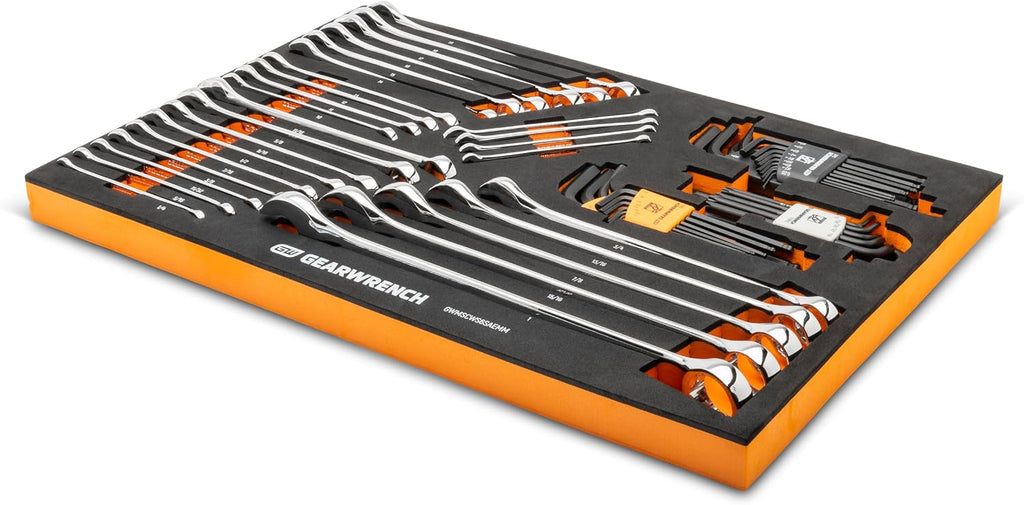 GEARWRENCH 59 Piece 6 Point Combination Wrench and Hex Key Set in Foam Storage Tray - GWMSCWS6SAEMM