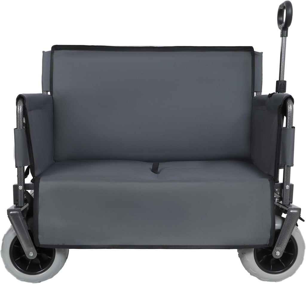 3-in-1 Convertible Folding Wagon Cart with Bench Seat & 180L Storage - 500lbs Heavy-Duty All-Terrain Wagon for Camping, Beach, Sports & Garden Use (Grey+ 9'x4' Wheels)