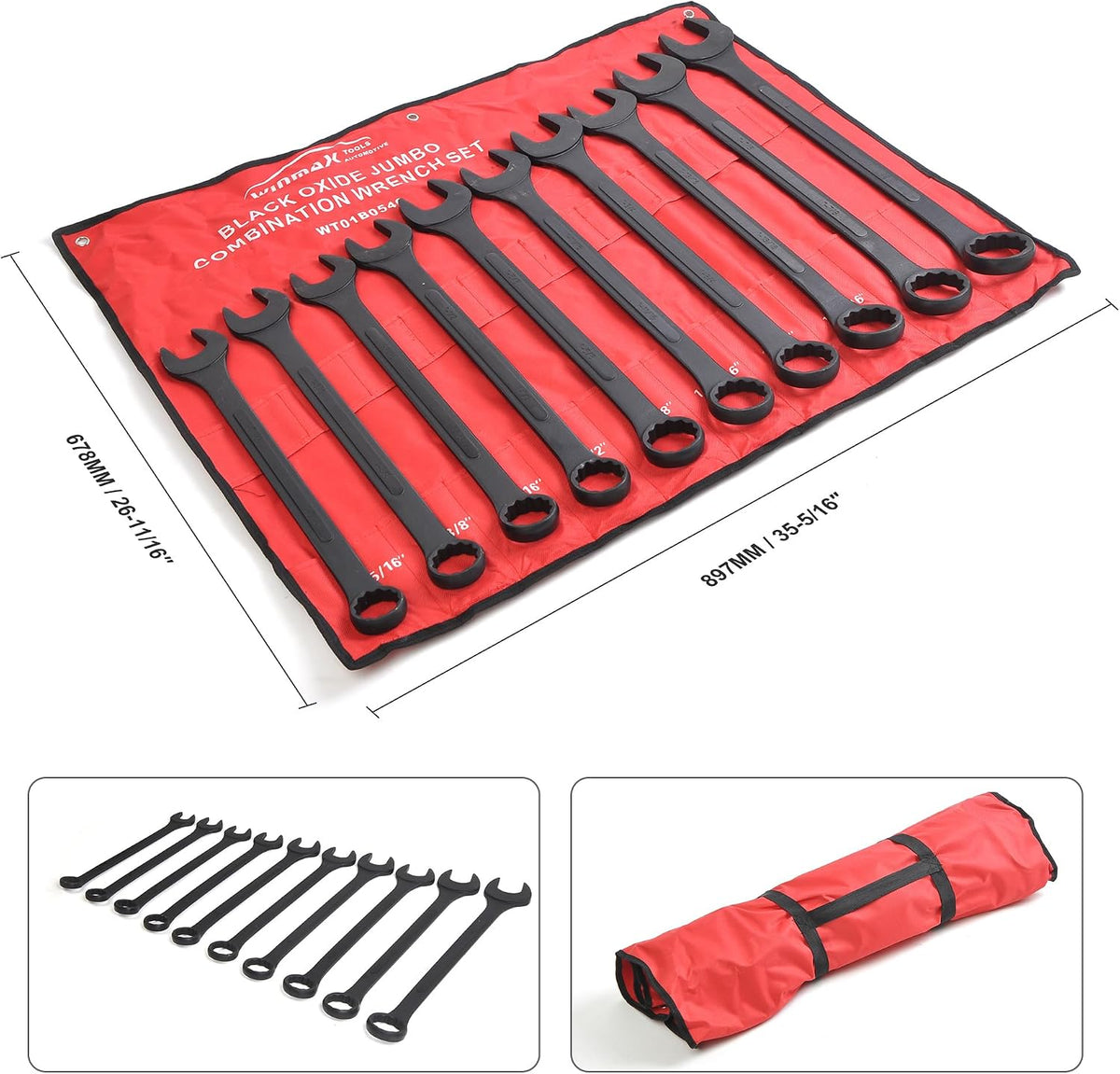 10 PC SAE Black-Oxide Jumbo Combo Wrench Set | 1-5/16' - 2'