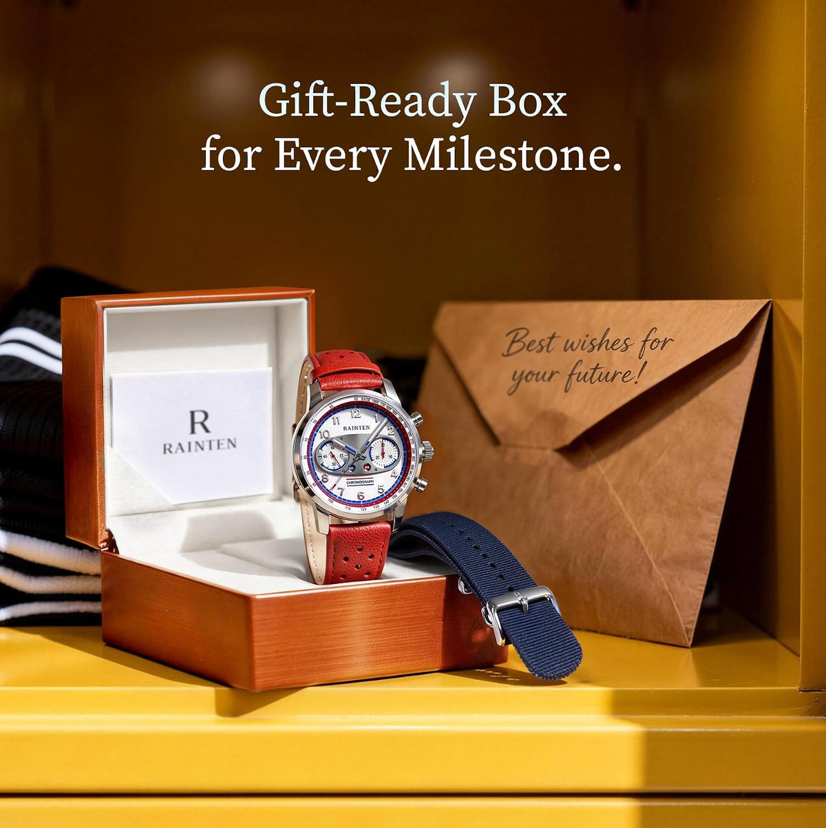 RAINTEN Chronograph Watch, Mechanical Watch for Men, Case 40mm, Seagull St19 | Stainless Steel with Genuine Leather Strap and Sapphire Crystal, Nylon Strap, Gifts- R9032, R9031B, R9031, R9031A