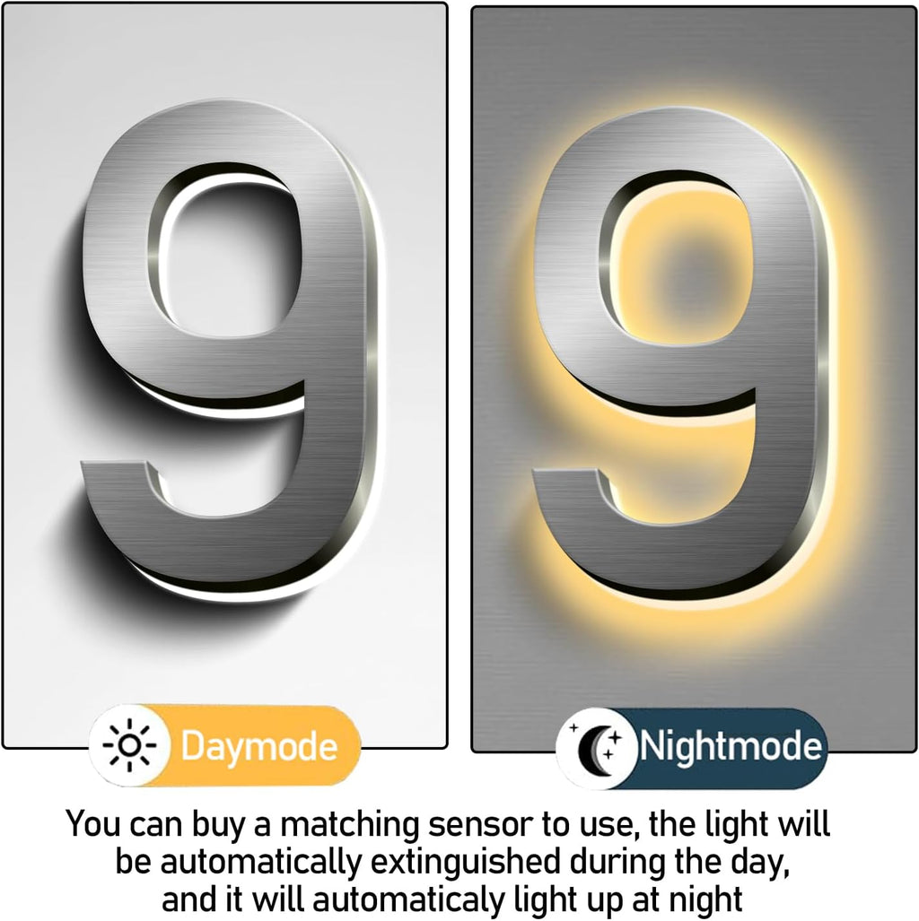 Backlit Illuminated LED House Numbers For Outside 16 Inch, Lighted Address Signs For House, Large Modern Illuminated Address Number, Brushed Silver, Warm White Light,S