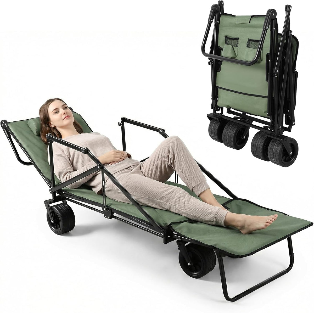 Generic Wagons Carts Foldable 2-in-1 Collapsible Wagon 440lbs Capacity Folding Cart with All-Terrain Wheels for Sports Garden Shopping Camping
