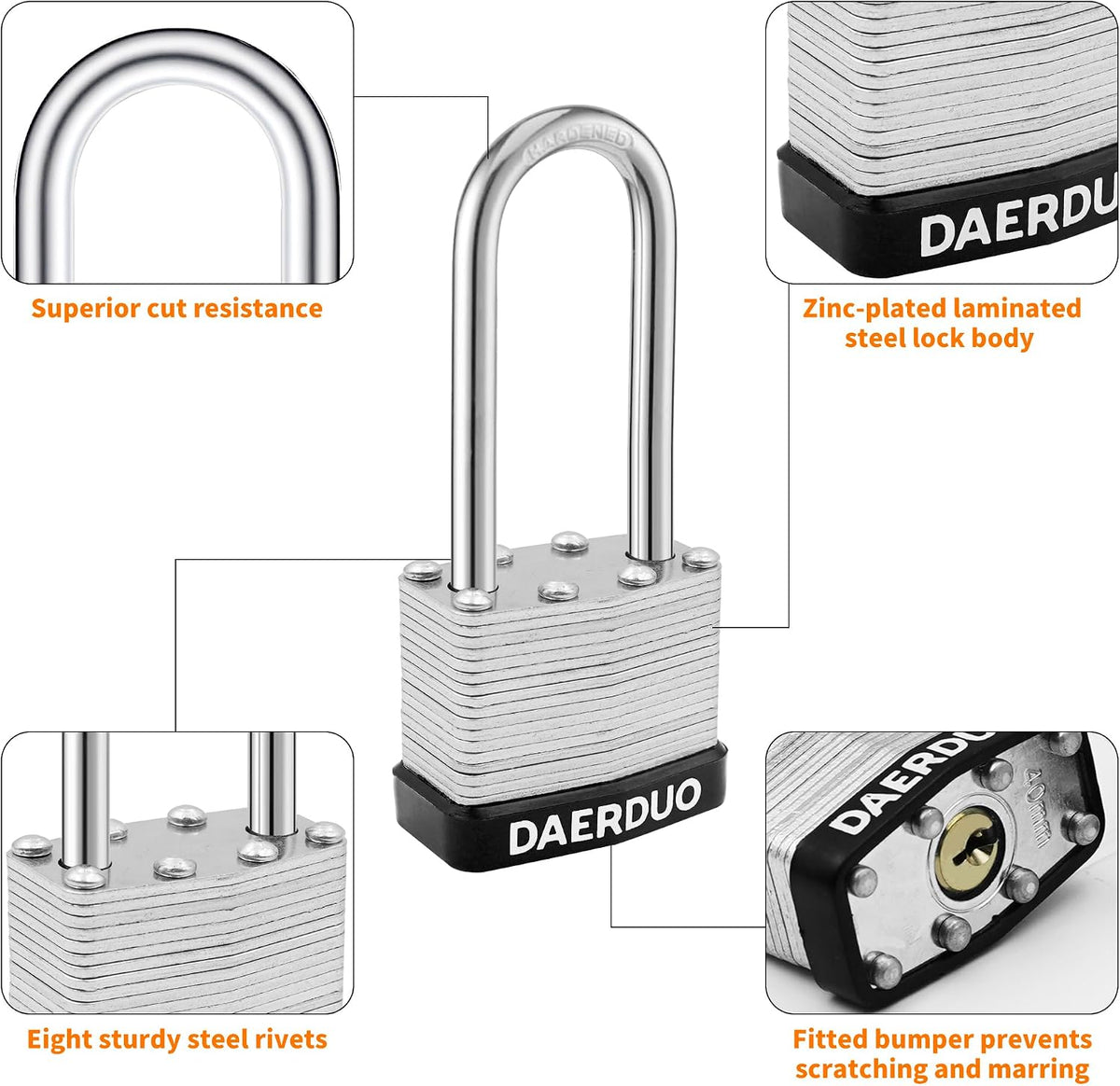 48 Pack 40 mm (1-9/16') Keyed Alike Laminated Padlocks with 96 Keys, Hardened Steel Long Shackle, Heavy-Duty Locks for Gym Lockers, Toolboxes, School Lockers, and Hasp Latches