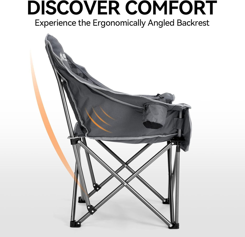 Huskfirm 2 Pack Camping Chairs Oversized Padded Camping Chair Heavy-Duty Foldable Camping Chairs with Cup Holder and Cooler Bag Portable Lawn Chair for Sports Outdoors-Support 450LBS, Grey
