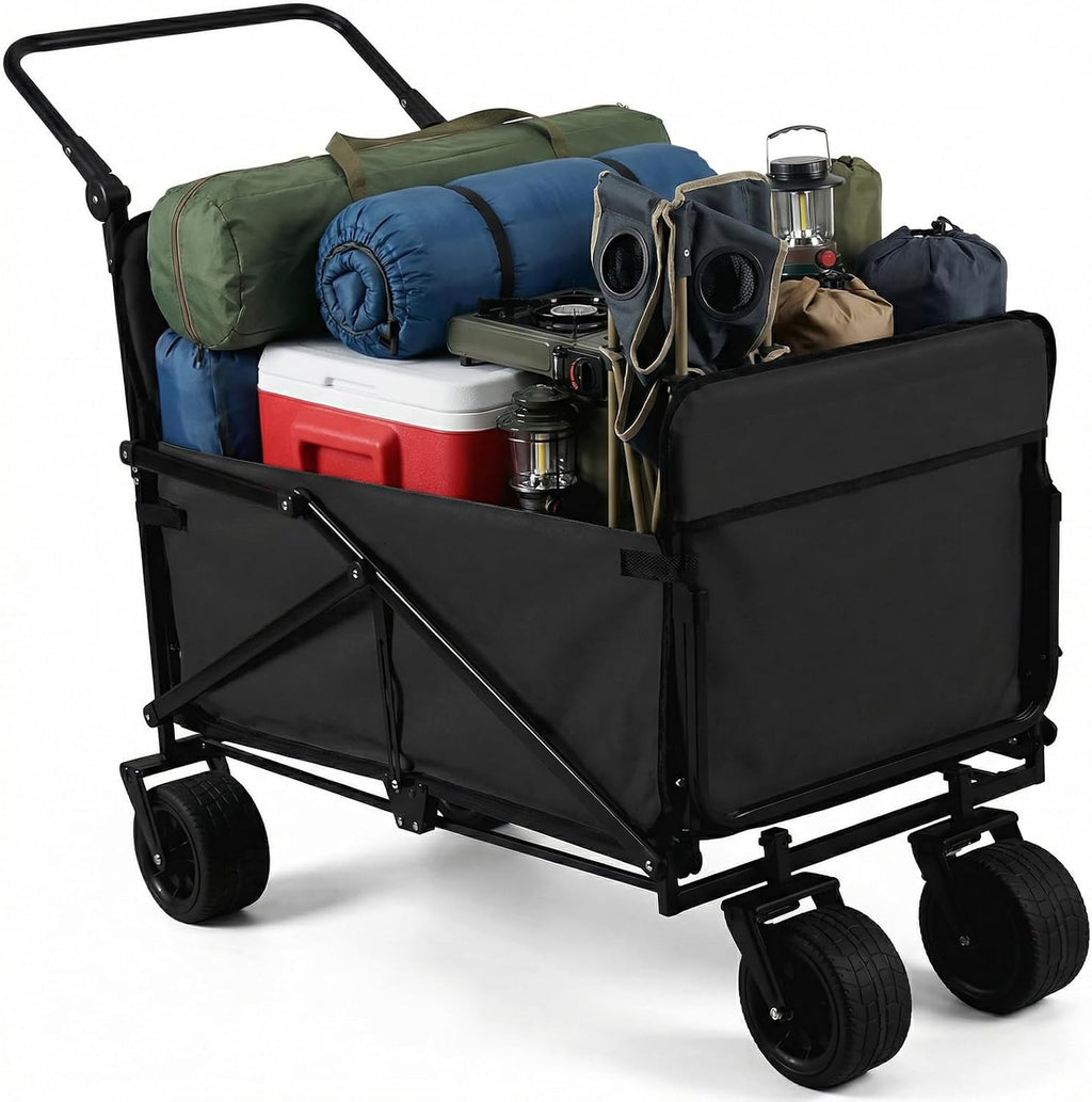 Generic Wagons Carts Foldable 2-in-1 Collapsible Wagon 440lbs Capacity Folding Cart with All-Terrain Wheels for Sports Garden Shopping Camping