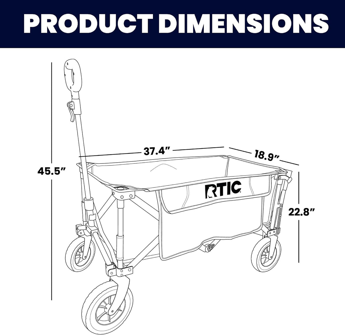 RTIC Ultra-Tough Wagon Folding Utility Cart with All-Terrain Wheels, Foldable, Portable, Collapsible, Push Pull Cart for Camping, Beach, Garden, Outdoor, Sports, 250 Lbs Capacity, Trailblazer