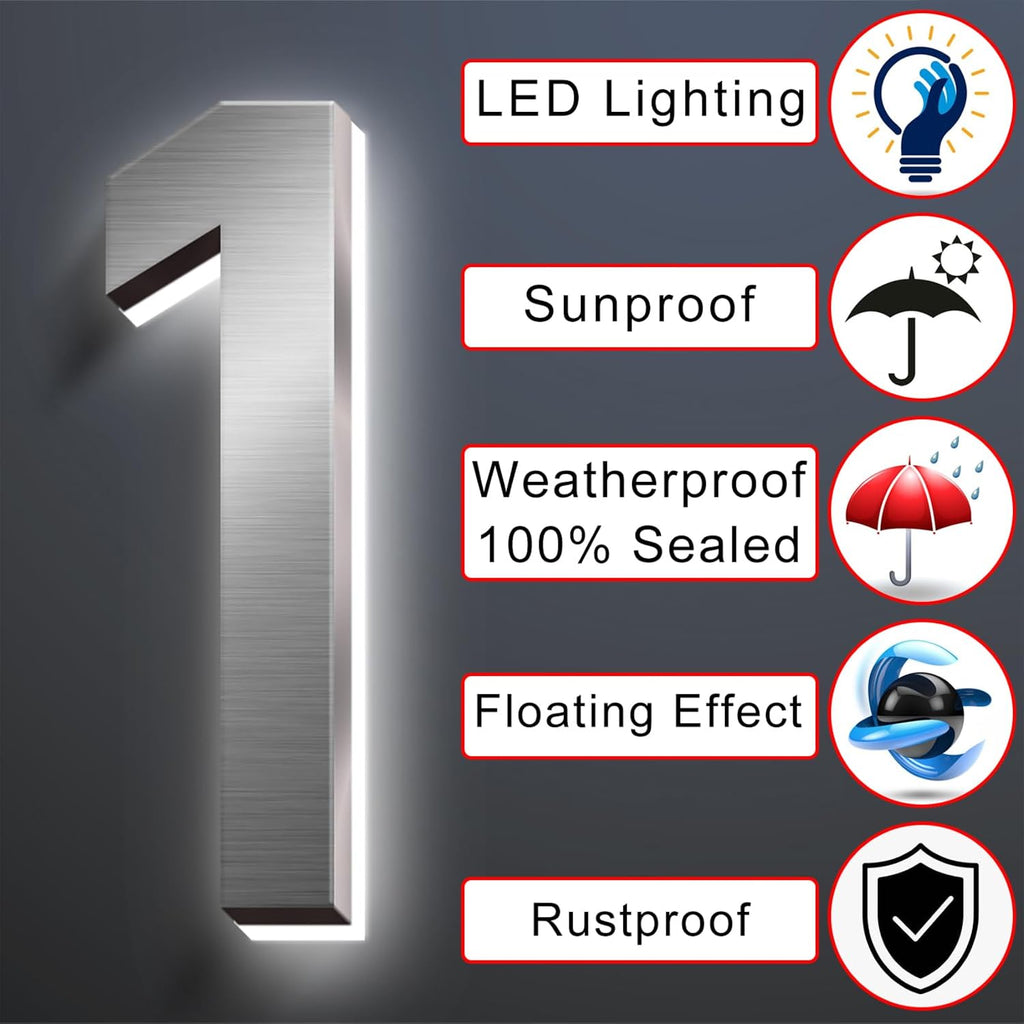 Illuminated Address Sign, House Numbers For Outside LED Illuminated Lighted Address Signs With Waterproof Cover Address Numbers For Street Yard Garden,20 Inch/500mm,0