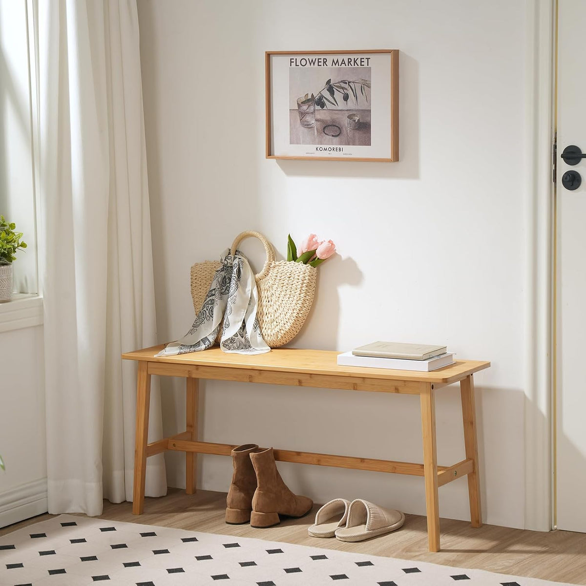 HOOBRO Kitchen Island with Power Outlet, Bamboo Dining Bench, Table Bench, Kitchen Bench, Entrance Bench, Shoe Changing Bench WN82UZD01G1-YL70CZ01