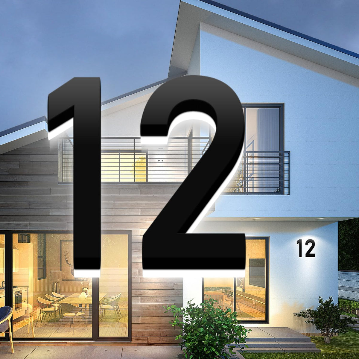 Backlit LED Illuminated House Numbers,Matte Black, Modern Address Signs Lighted Plaque For Outdoor Indoor, Weatherproof And Corrosion Resistant, Day & Night,14 Inch,R