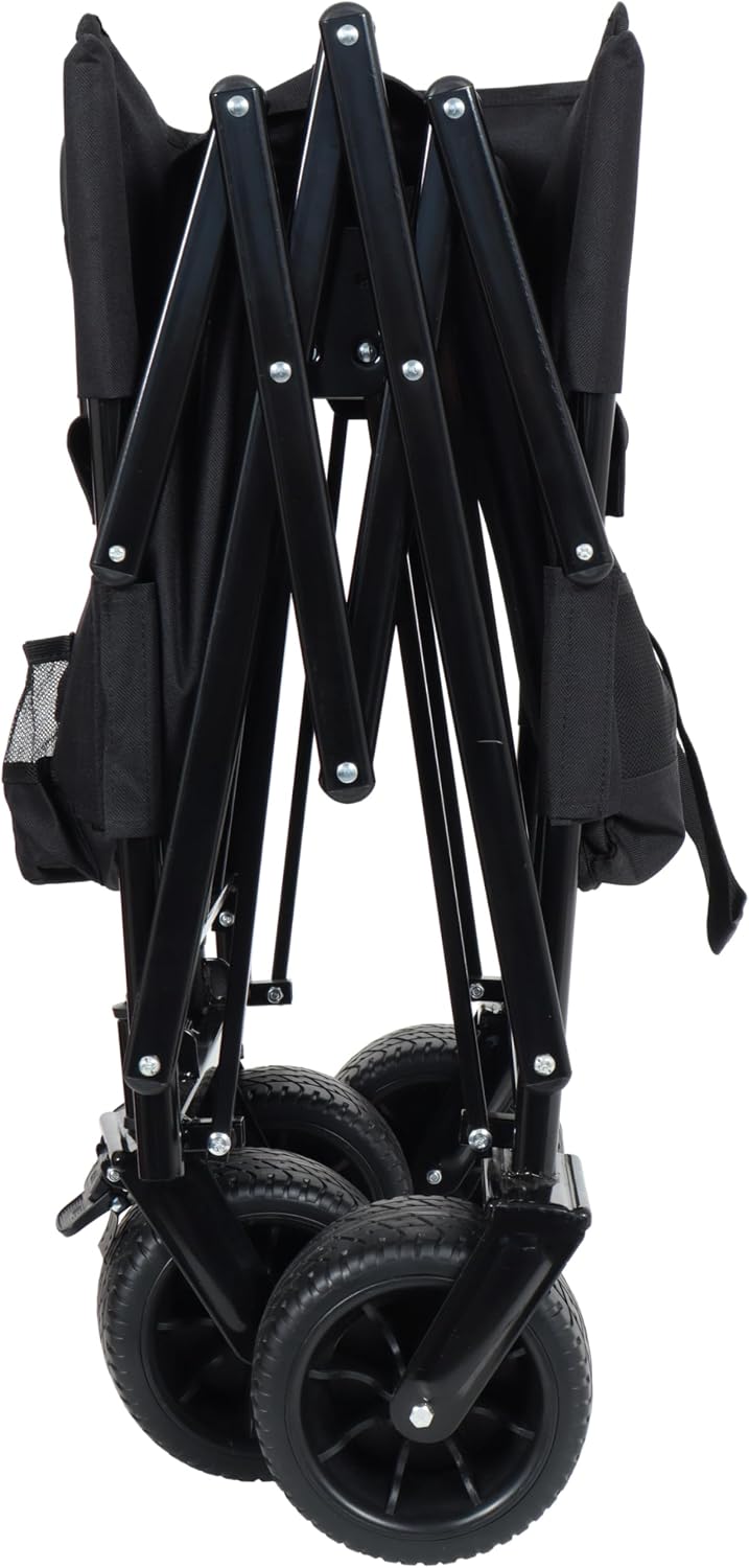 3-in-1 Heavy-Duty Convertible Folding Wagon Cart with Bench Seat & Storage – 500lb Capacity, 180L All-Terrain Wagon for Camping, Beach, Sports, & Garden – 360° Swivel Wheels (Black-)