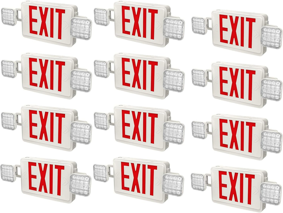 12 Packs LED Exit Sign with Emergency Lights and Back Up Batteries-UL Standard Red Emergency Exit Sign Lighting,Emergency Lights for Business.