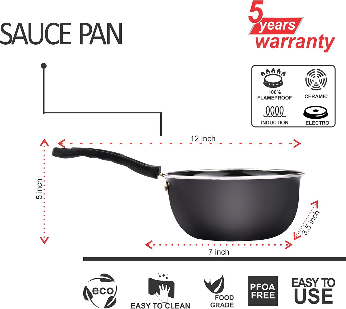 5 Piece Kitchen Accessories Set | Non Stick Induction Friendly Cookware | Kadai with Lid , Fry Pan , Tawa , Sauce & Tadka Pan | Ceramic Hard Anodized | Cast Iron Utensils